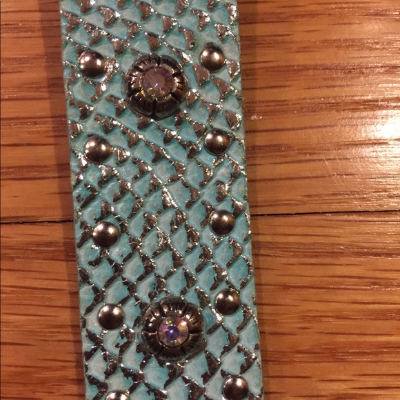 Rhinestones Leather Belt / Made In Italy - Picture 4 of 8